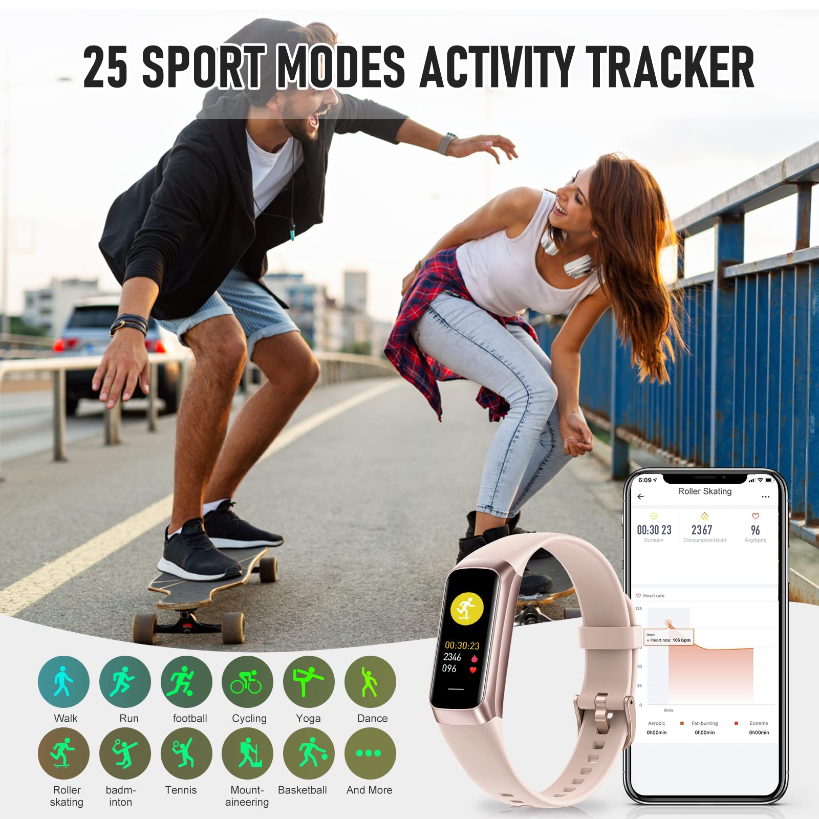 Bakoor Fitness Tracker step counter tracks steps and distance for daily goals