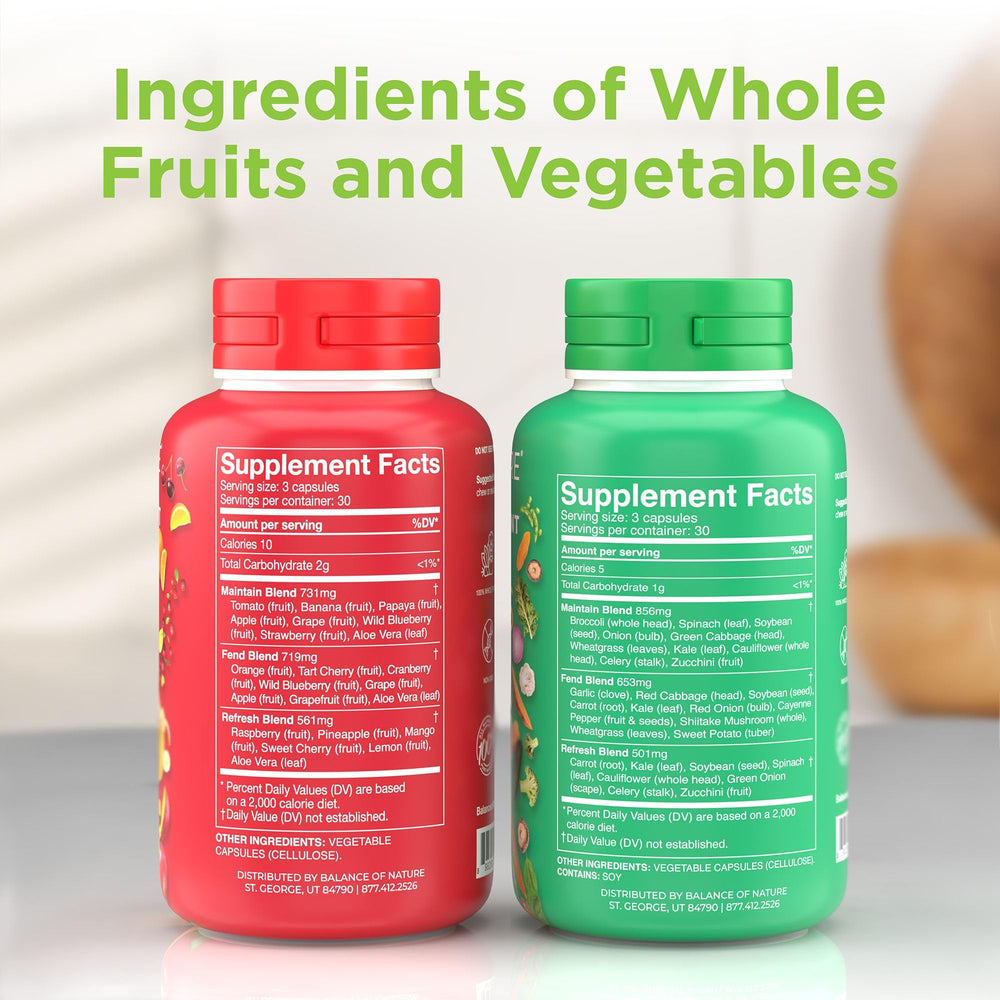 Balance of Nature Veggies bottle pour supports everyday wellness with plant-based ingredients.