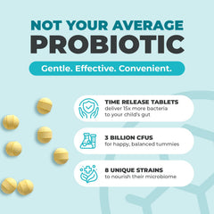 Close-up of Balance ONE probiotic pearls highlighting easy-to-swallow format for kids
