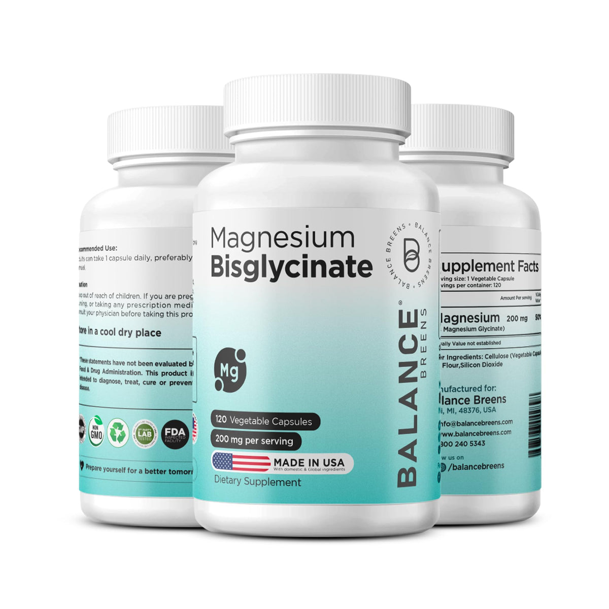 Balancebreens Magnesium Glycinate bottle showing high-absorption formula for daily wellness.