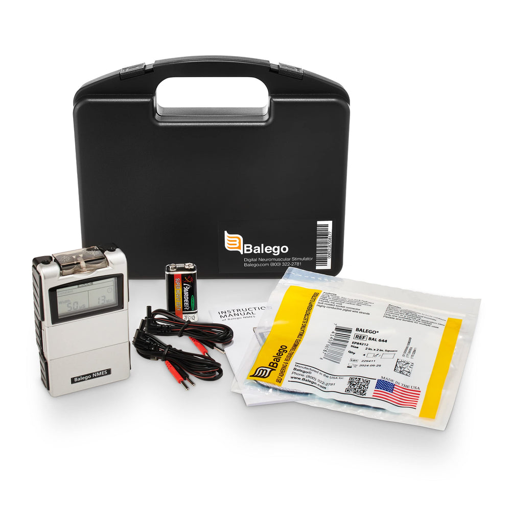 Balego EMS display highlights adjustable pulse settings for personalized therapy.