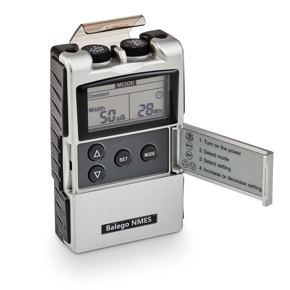 Balego EMS Digital NMES Stimulator front view for at-home muscle activation.