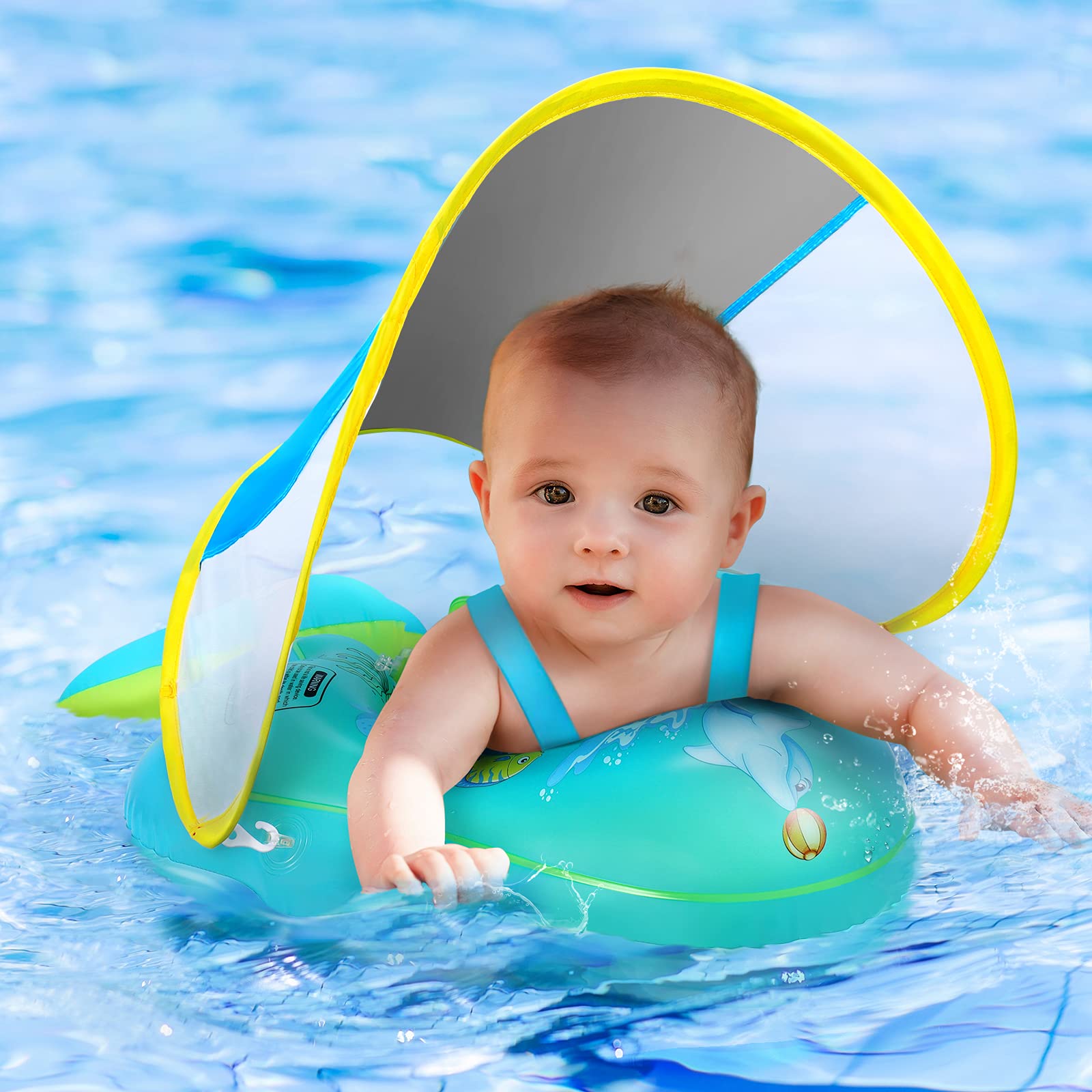 Balhvit no-flip baby pool float with canopy provides stable seating for water play.