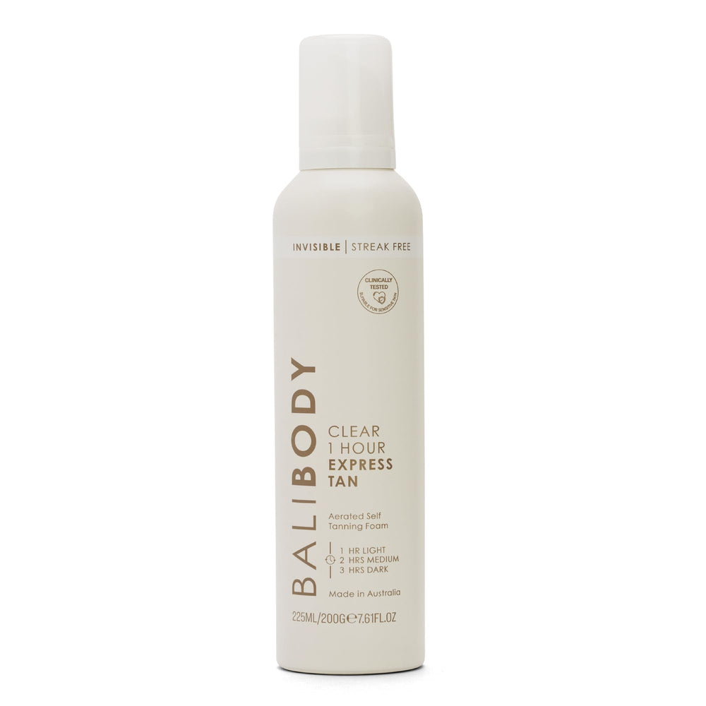 BALI BODY Clear 1 Hour Express bottle pouring for fast, natural bronzing.
