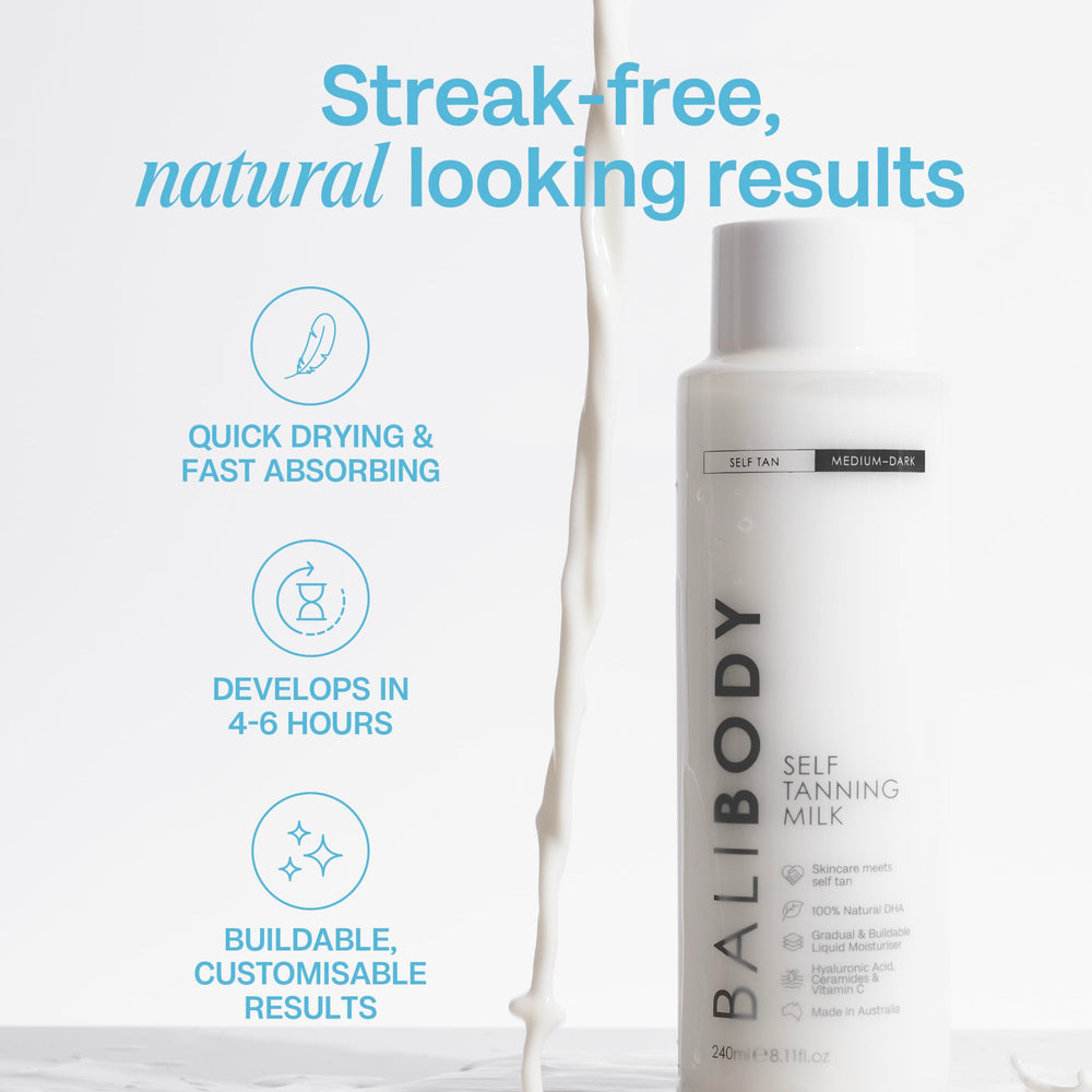 Bali Body Self Tan Milk hydration detail highlights hyaluronic acid on skin