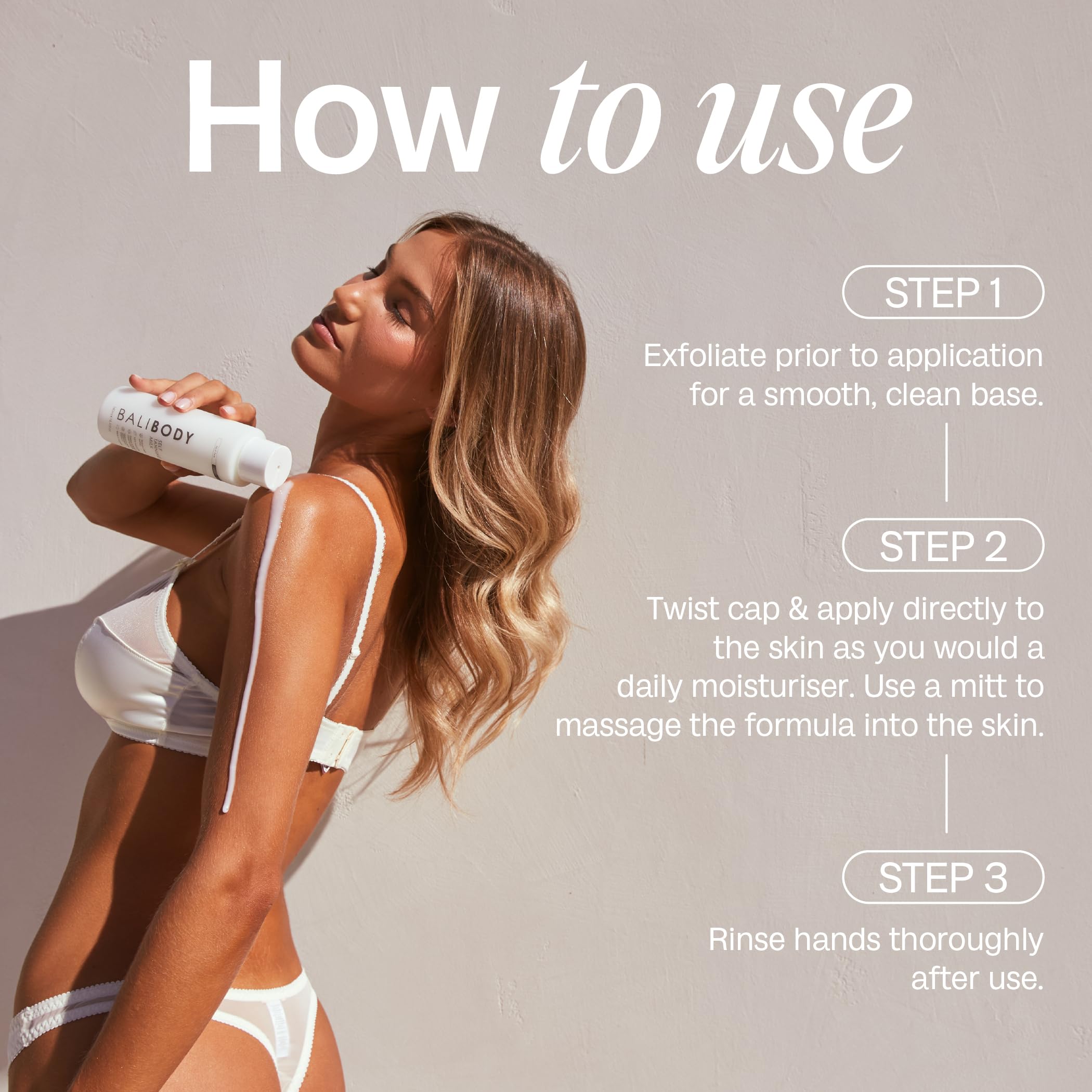 Bali Body Self Tan Milk streak-free finish visible on forearm
