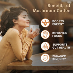 Balincer Mushroom Coffee blend showing Lion's Mane and Cordyceps.