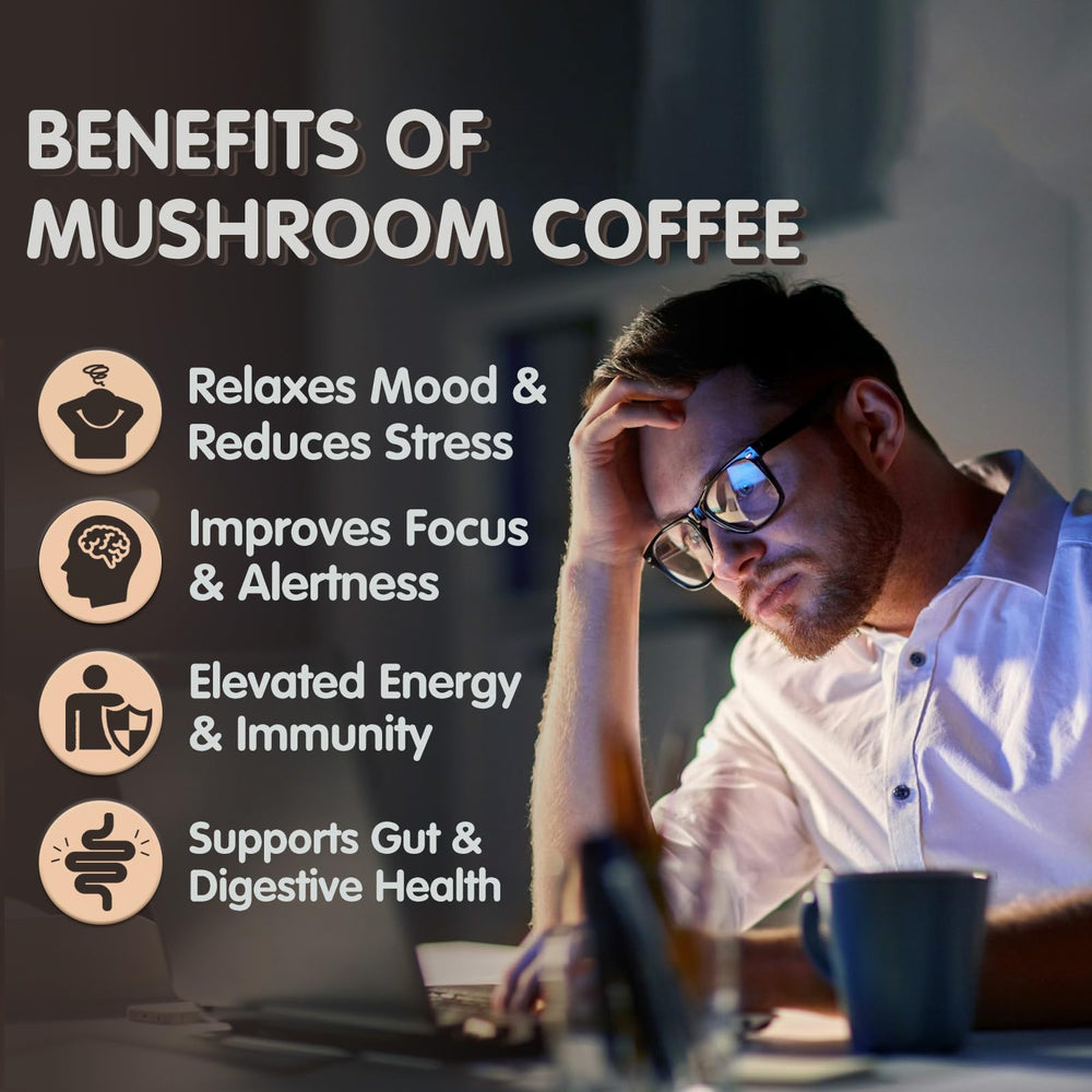 Balincer Mushroom Coffee mushroom-mix-powder highlights six adaptogenic mushrooms for multitarget experience.