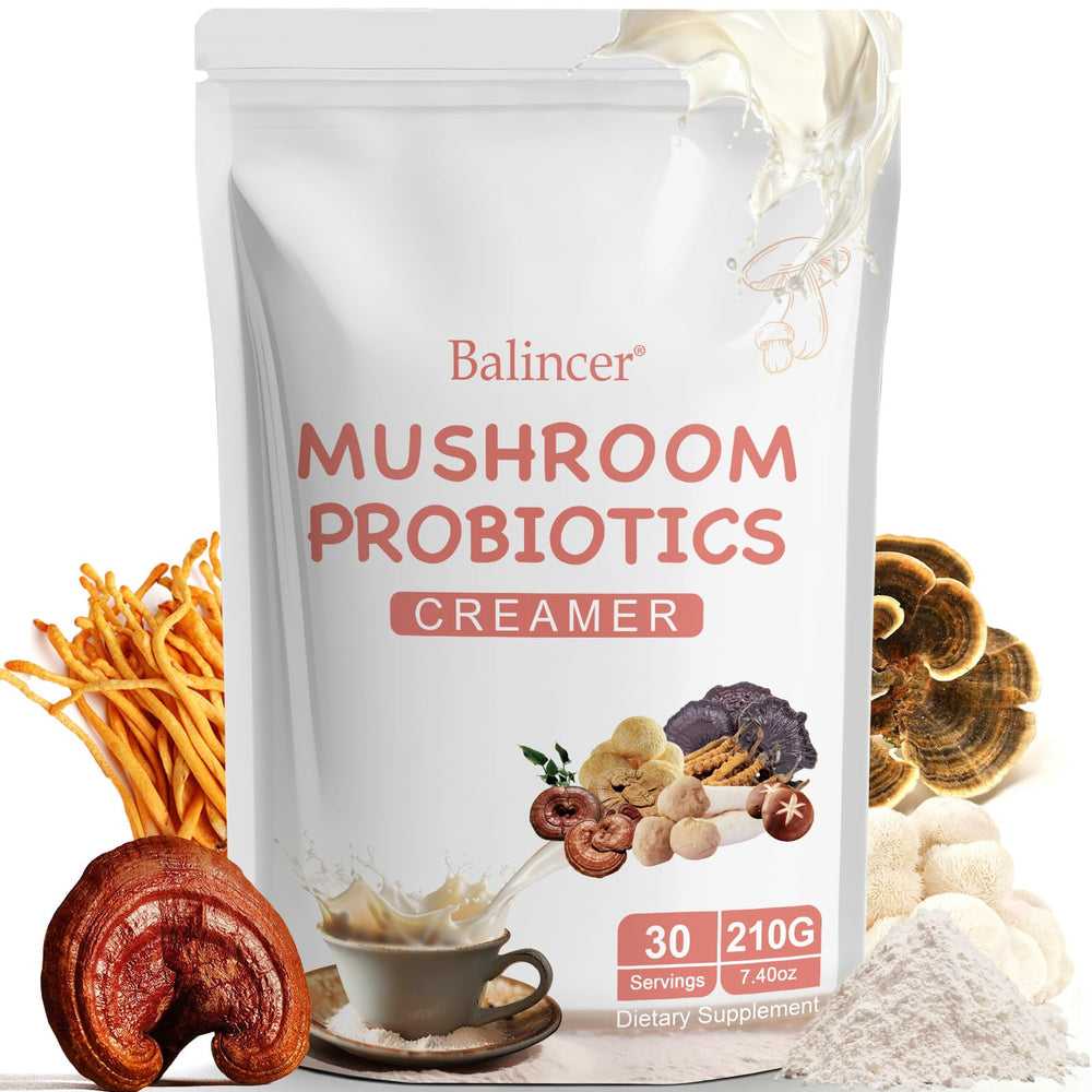 Balincer mushroom-probiotic-coffee-creamer-jar shows creamy texture for your morning coffee