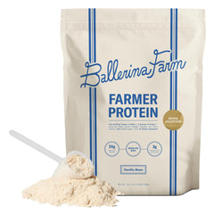 Ballerina Farm Farmer Protein Vanilla Bean tub for a convenient protein boost.
