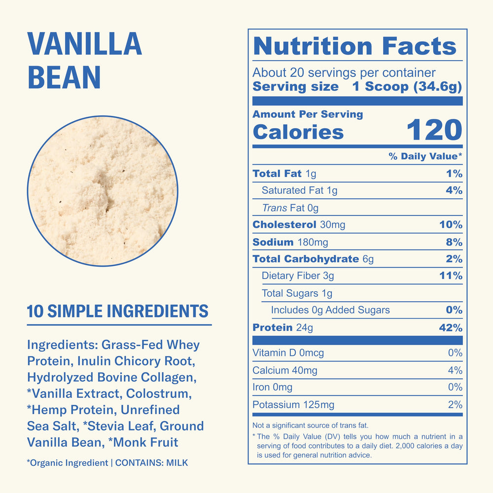 Ballerina Farm protein scoop pouring into a glass for quick shakes.