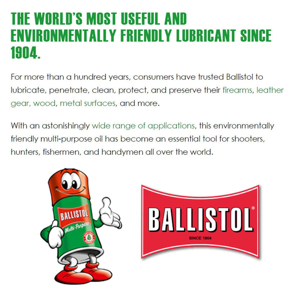 Ballistol aerosol can side view, showcasing multi-purpose formula for cleaning and protecting.