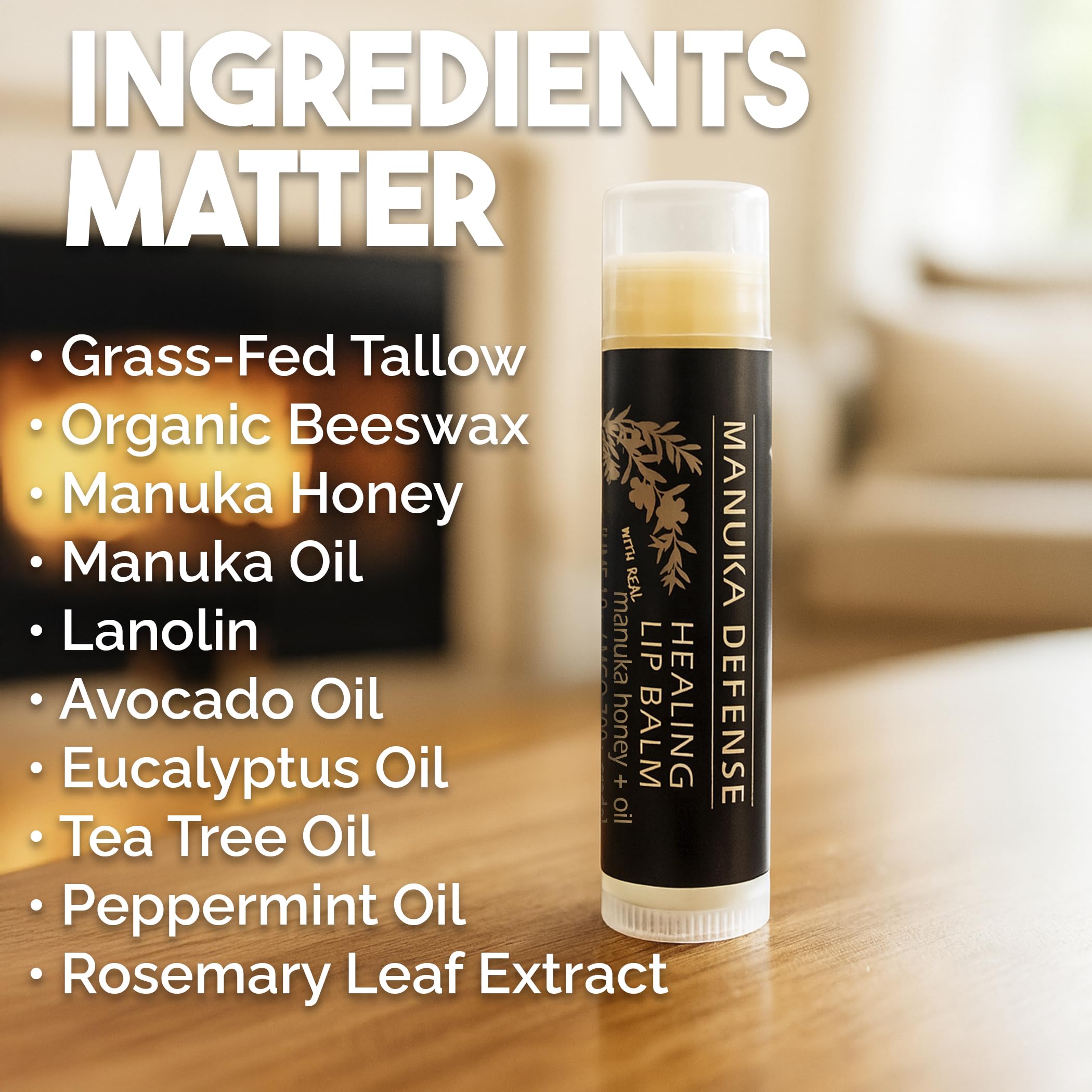 BALM OF GILEAD Manuka Defense ingredients featuring Manuka, Tea Tree and Beeswax
