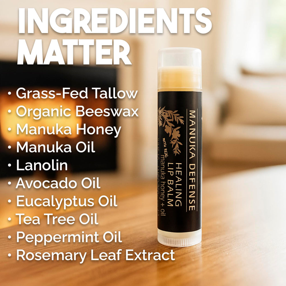 BALM OF GILEAD Manuka Defense ingredients featuring Manuka, Tea Tree and Beeswax