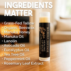 BALM OF GILEAD Manuka Defense ingredients featuring Manuka, Tea Tree and Beeswax
