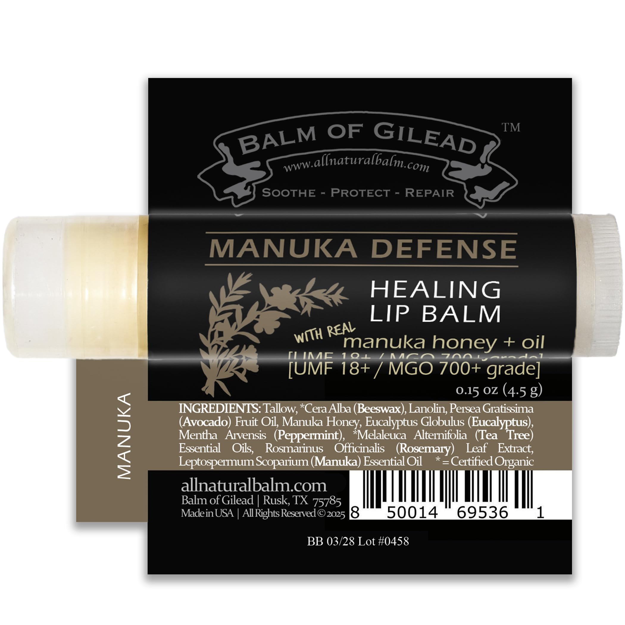 BALM OF GILEAD Manuka Defense usage shot showing application on lips