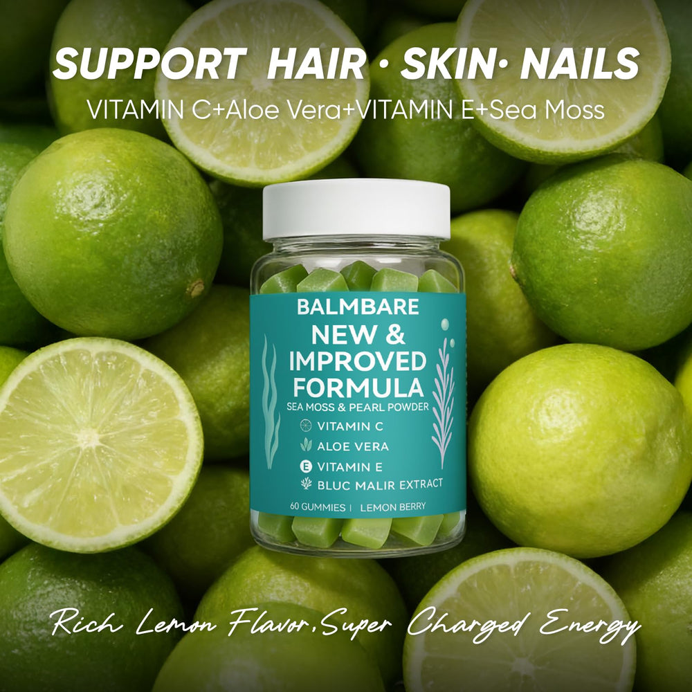 Balmbare Revive Gummies label emphasizing blue-majik for scalp care.