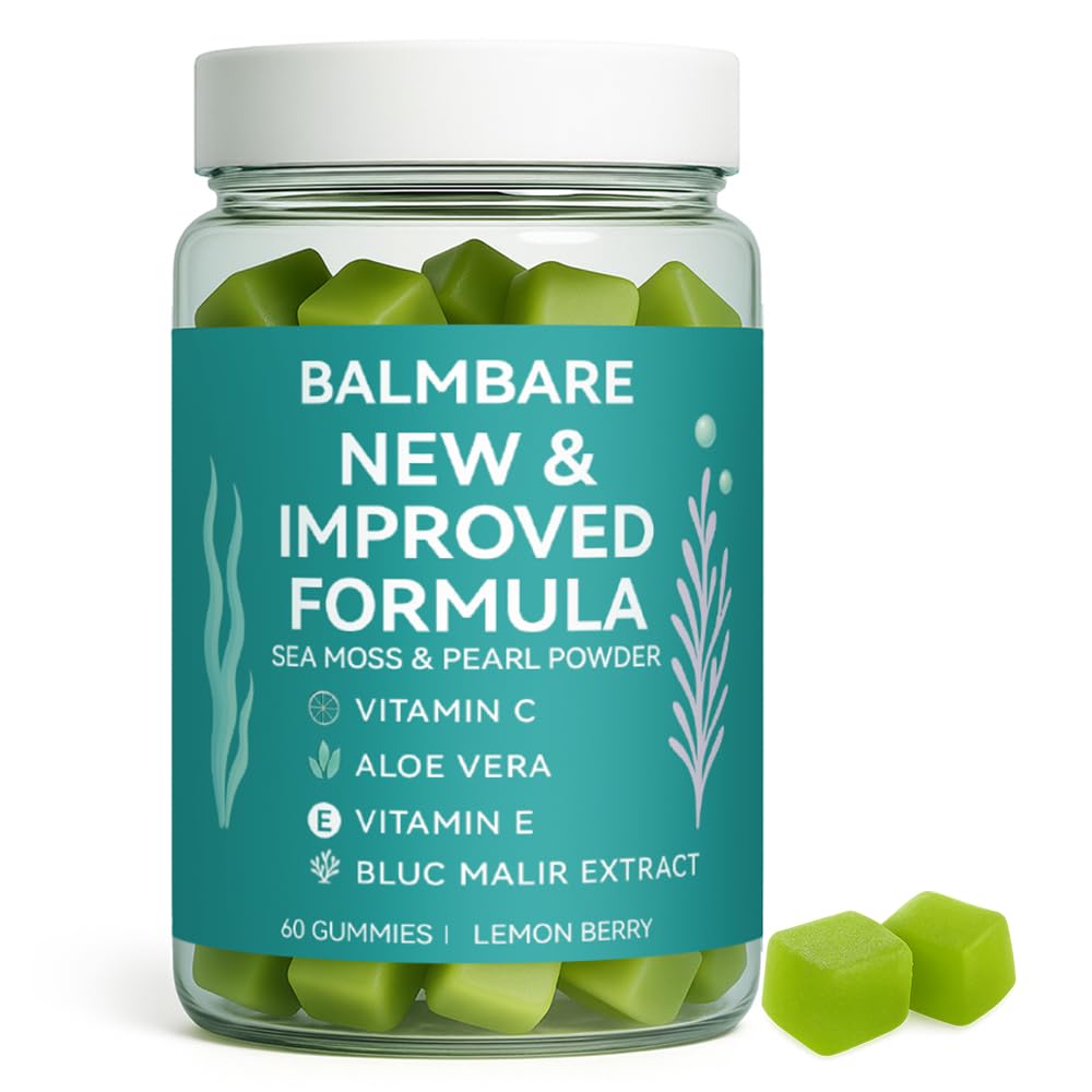 Balmbare Revive Gummies bottle with sea moss for hair nourishment.