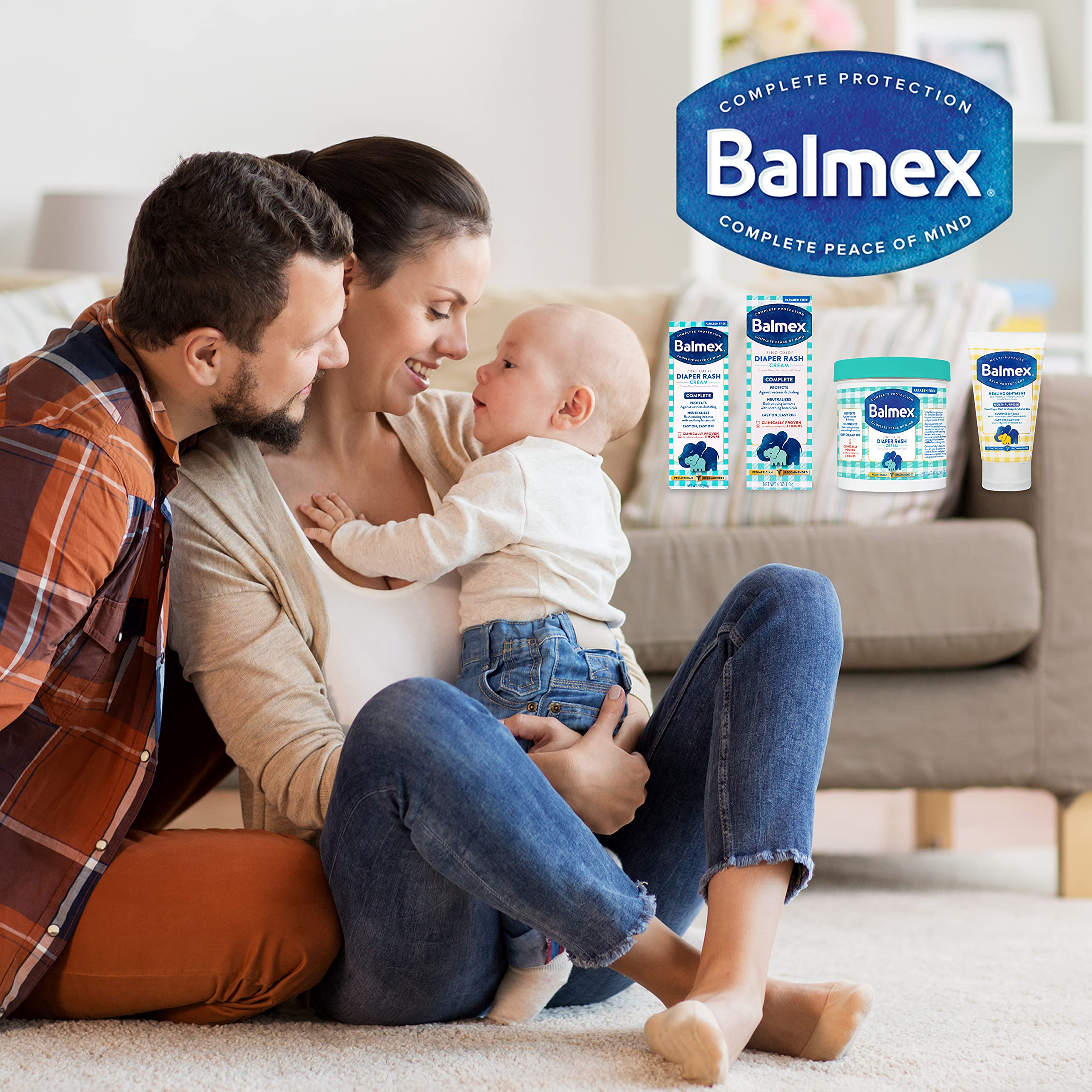 Balmex protects against wetness and chafing during daily baby moments.