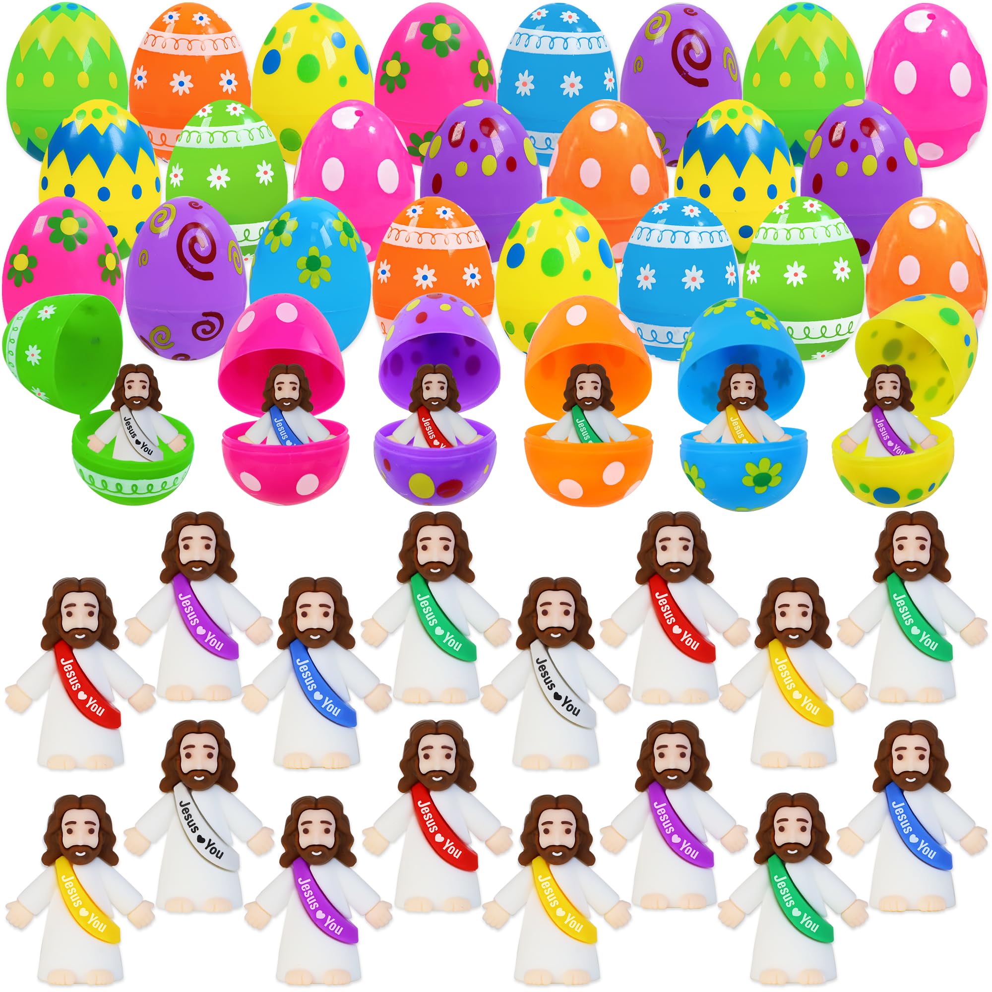 Bamamon 24-piece Easter eggs with Jesus figures inside for exciting egg hunts.