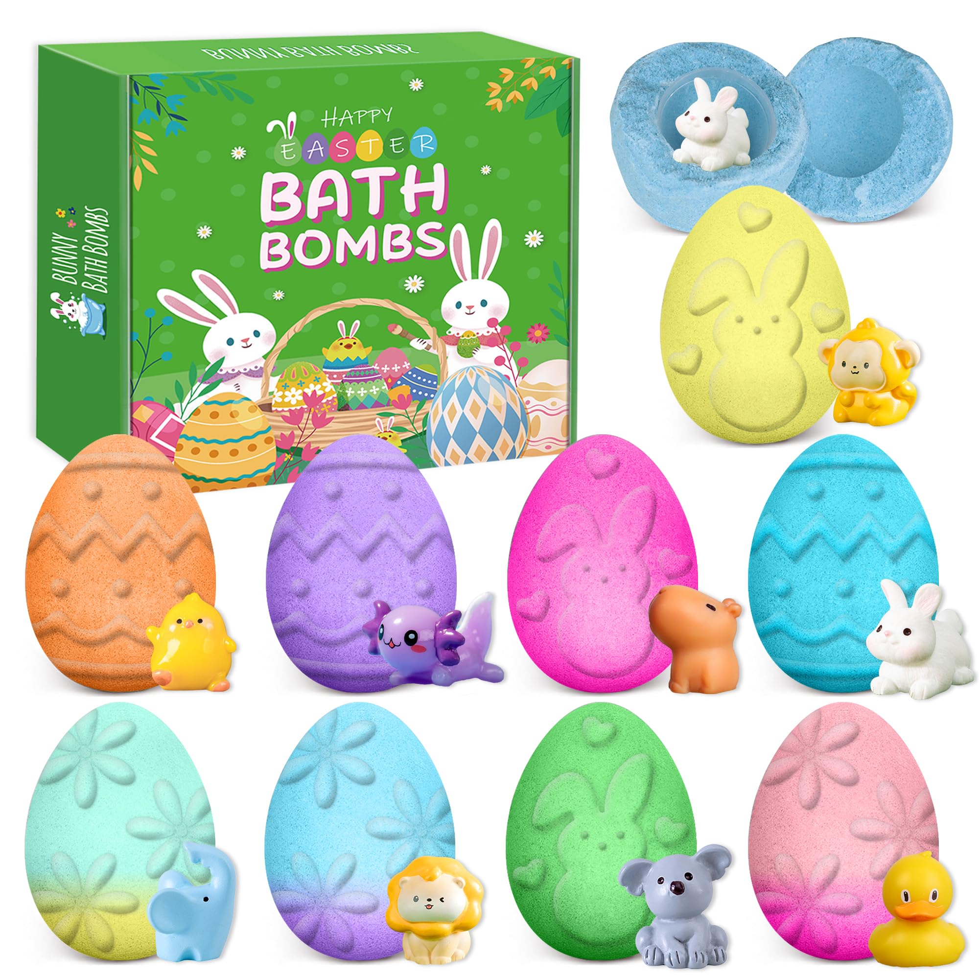 Bamamon Easter Egg Bath Bombs reveal a surprise toy during bath time.