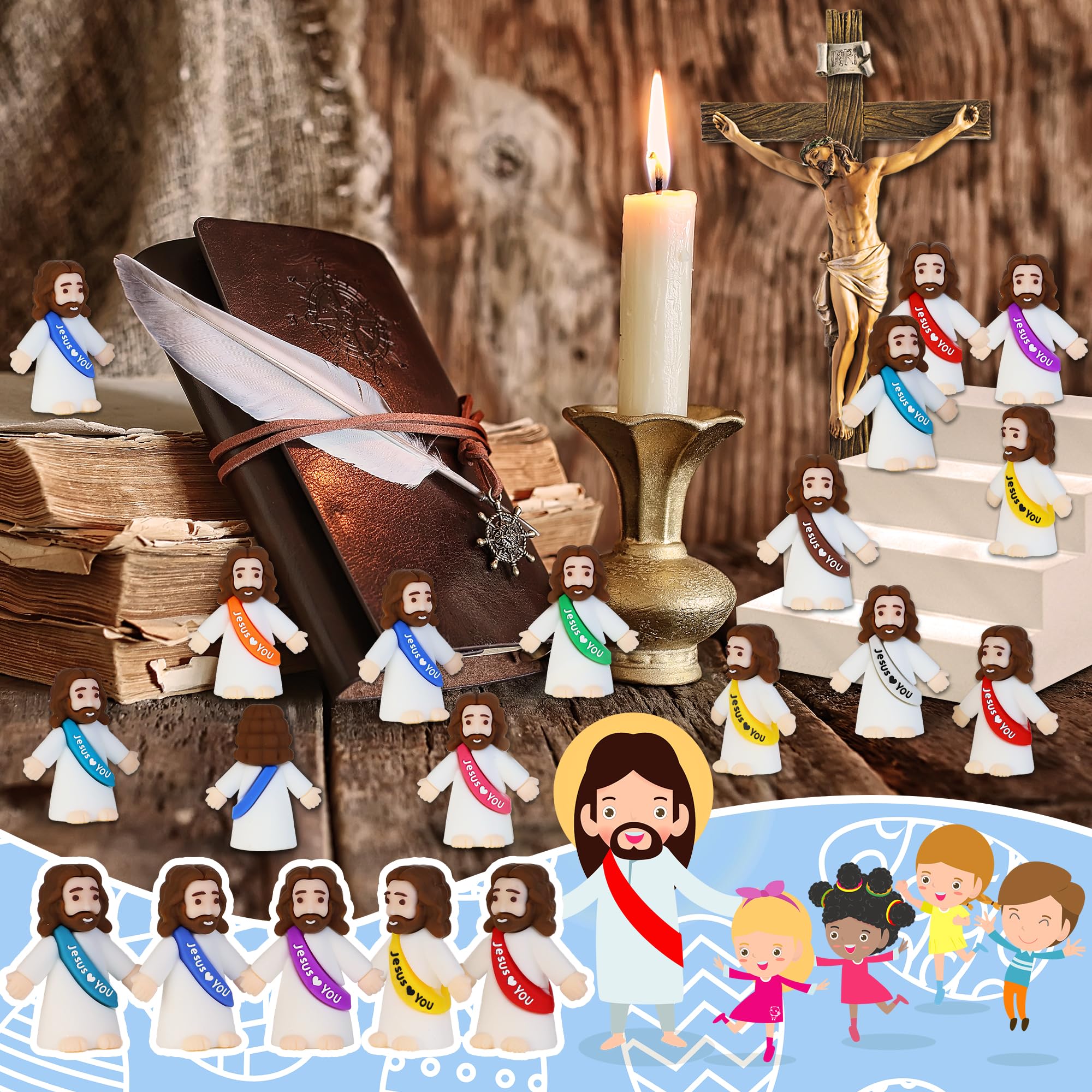 Bamamon Jesus loves you figurine with durable PVC for long-lasting keepsakes.