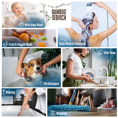 Bamboo and Birch castile soap liquid pump bottle for easy dispensing.