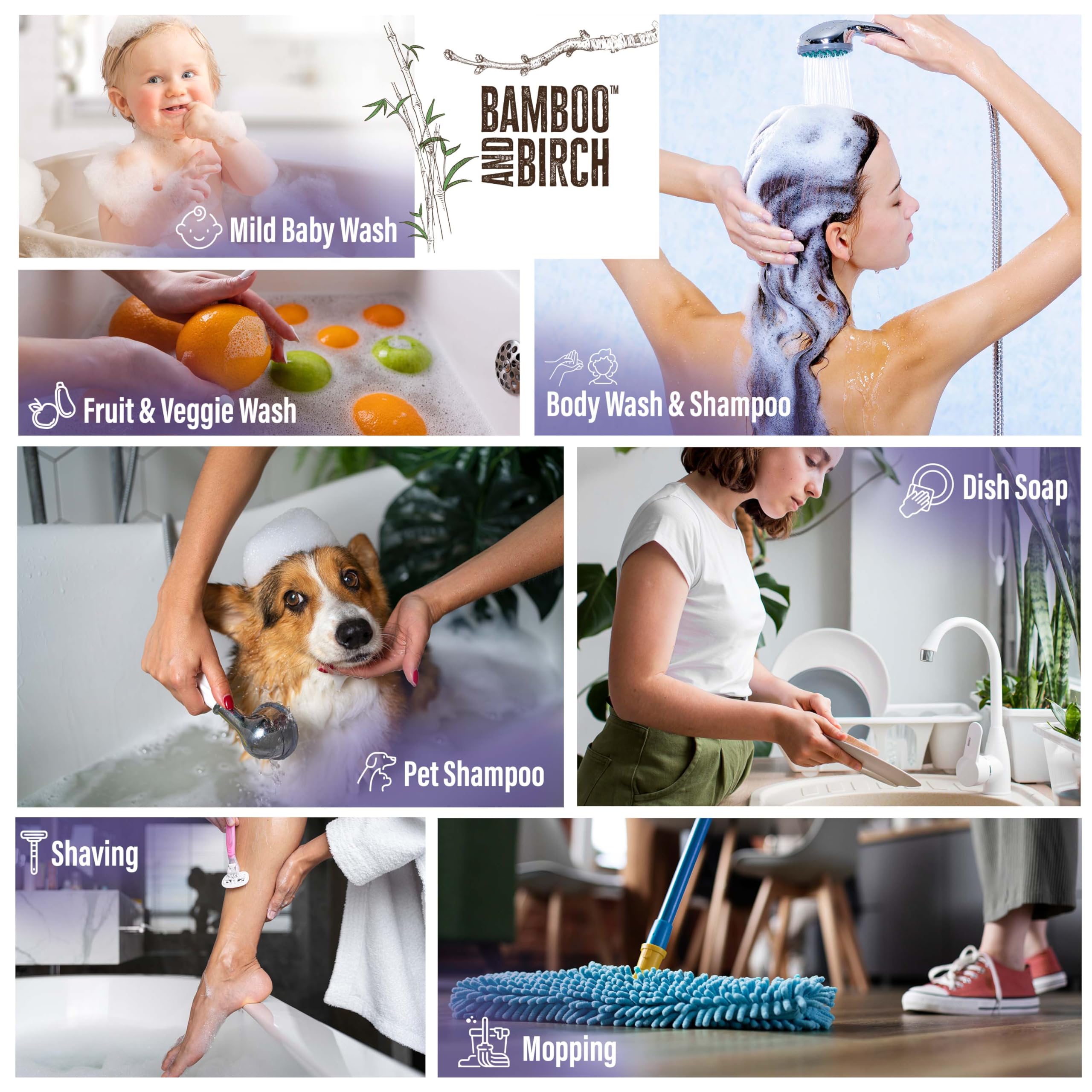 Bamboo and Birch ingredient label highlights natural, responsibly sourced components.