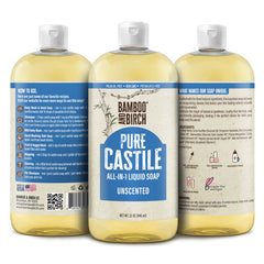 BAMBOO AND BIRCH Pure Castile Soap Liquid unscented 32oz bottle closeup highlights purity