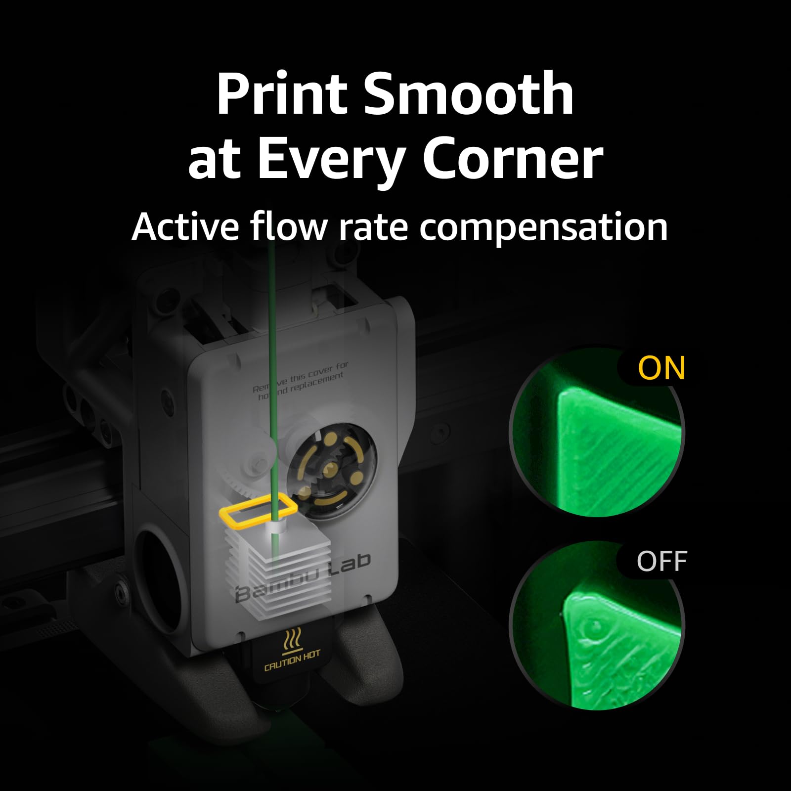 BAMBULAB A1 active flow rate compensation smooths extrusion for consistent surfaces.