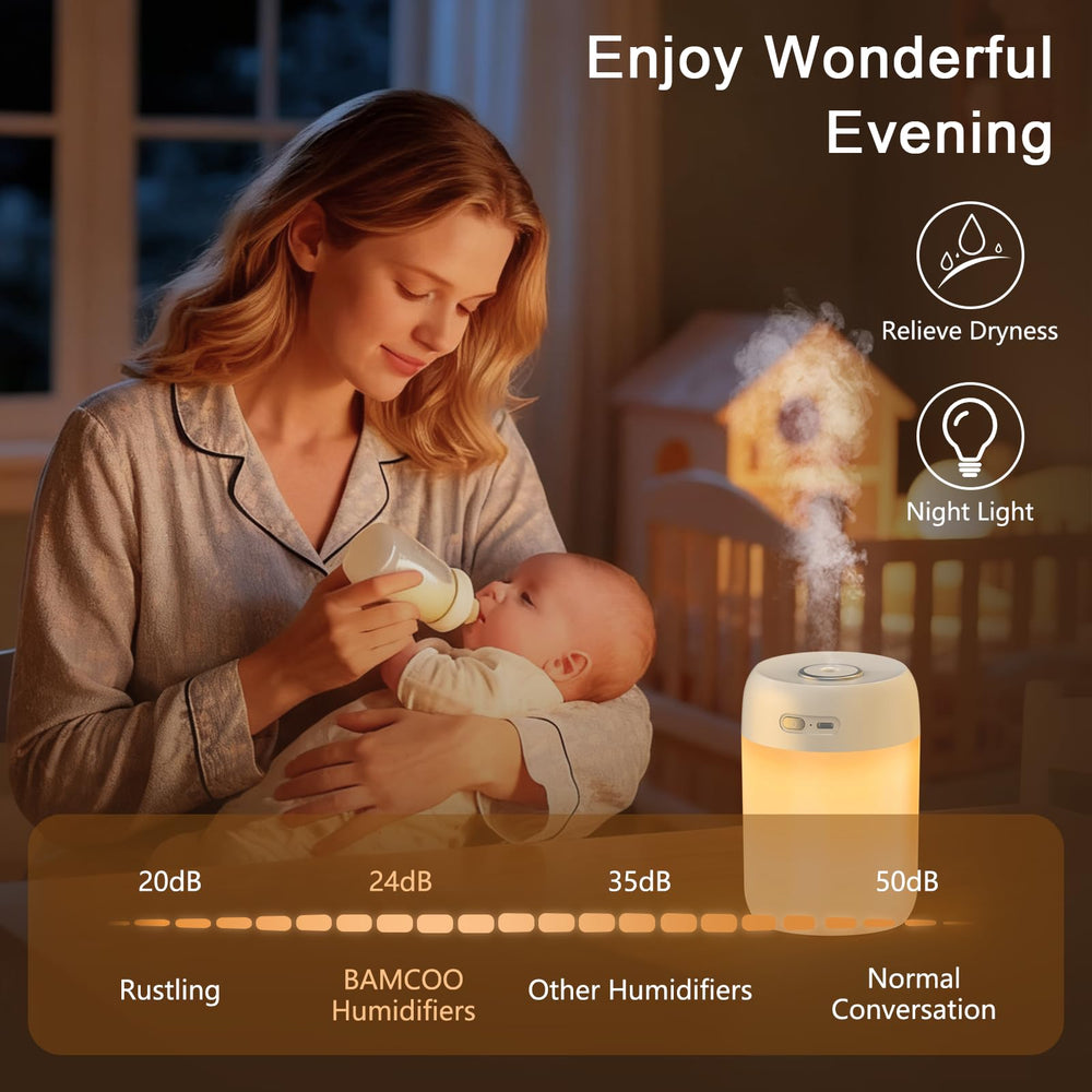 BAMCOO humidifier with colorful light mode for ambient atmosphere.