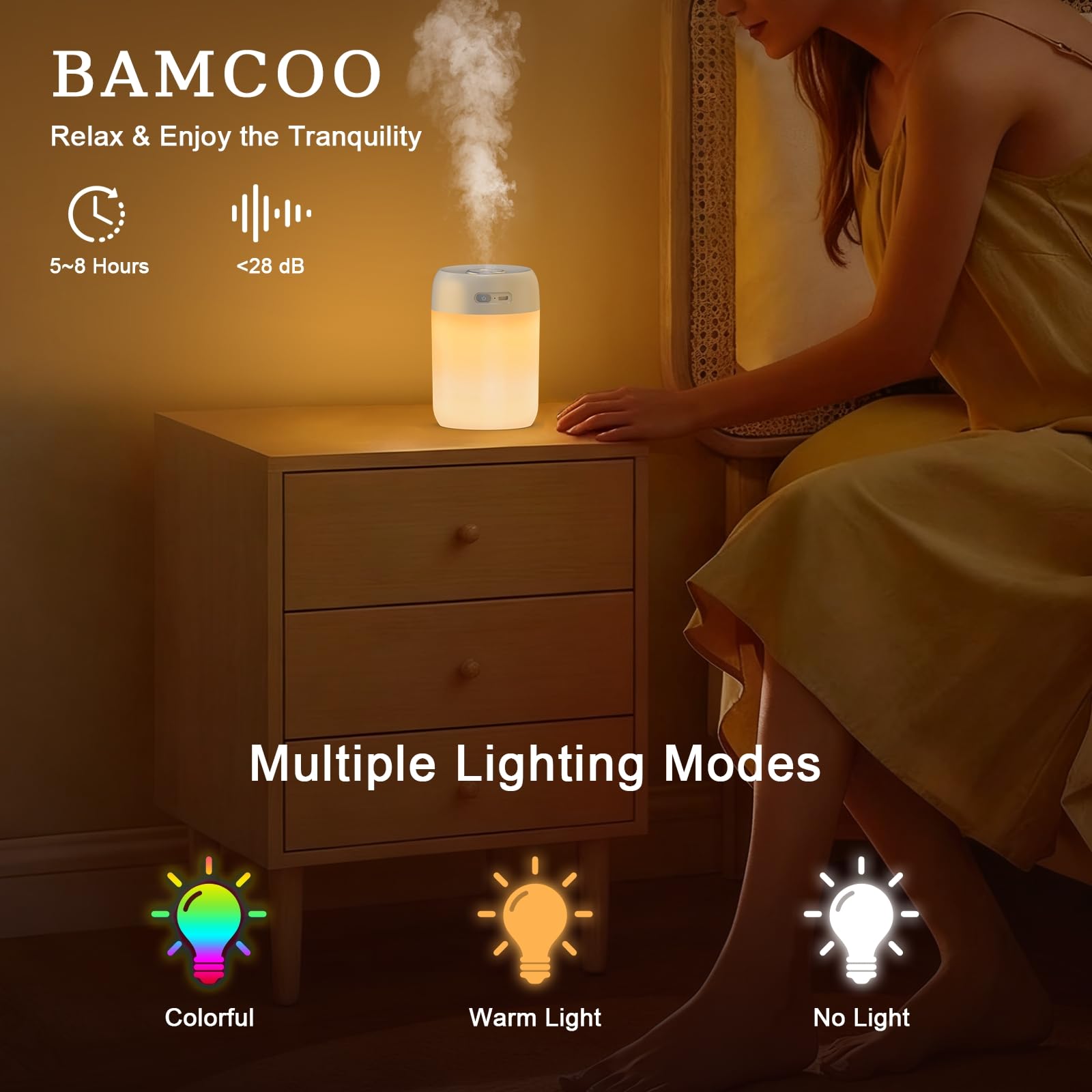 BAMCOO humidifier side view showcasing compact design.