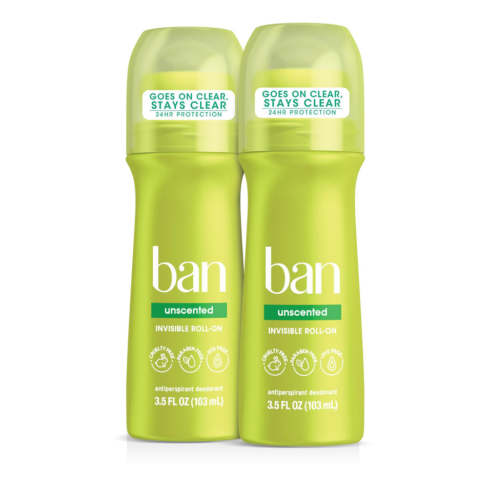 Ban Invisible Roll-On bottle clear finish with 24-hour protection