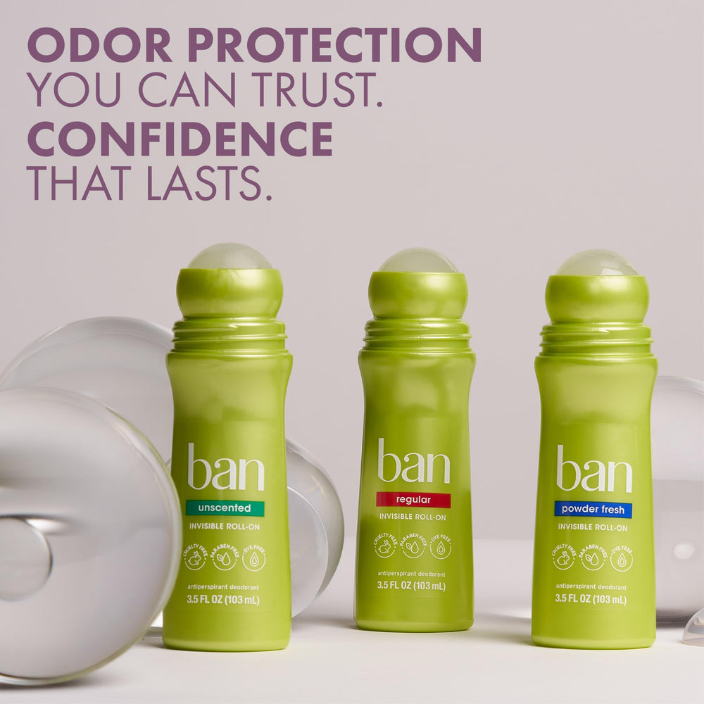 Ban Invisible Roll-On provides 24-hour protection against wetness.