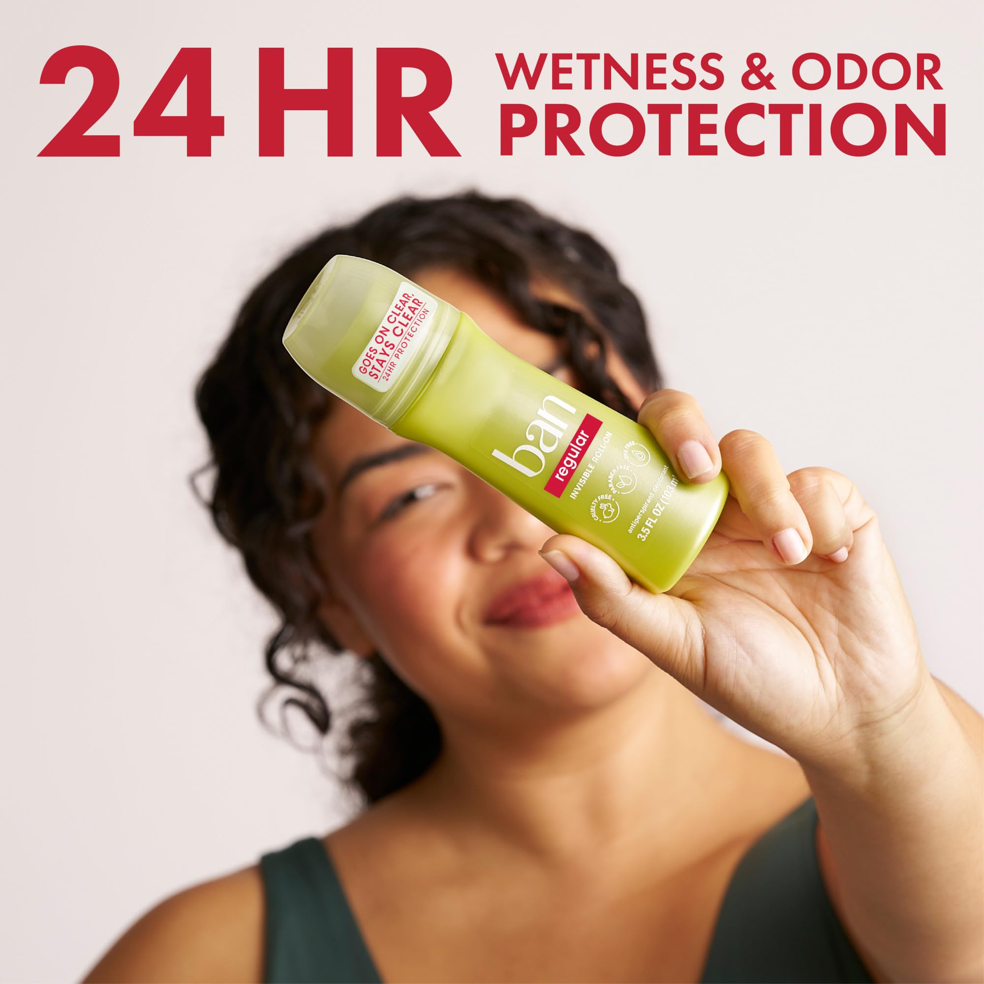 Ban Invisible Roll-On Regular Scent apply glide demonstrates smooth, invisible application