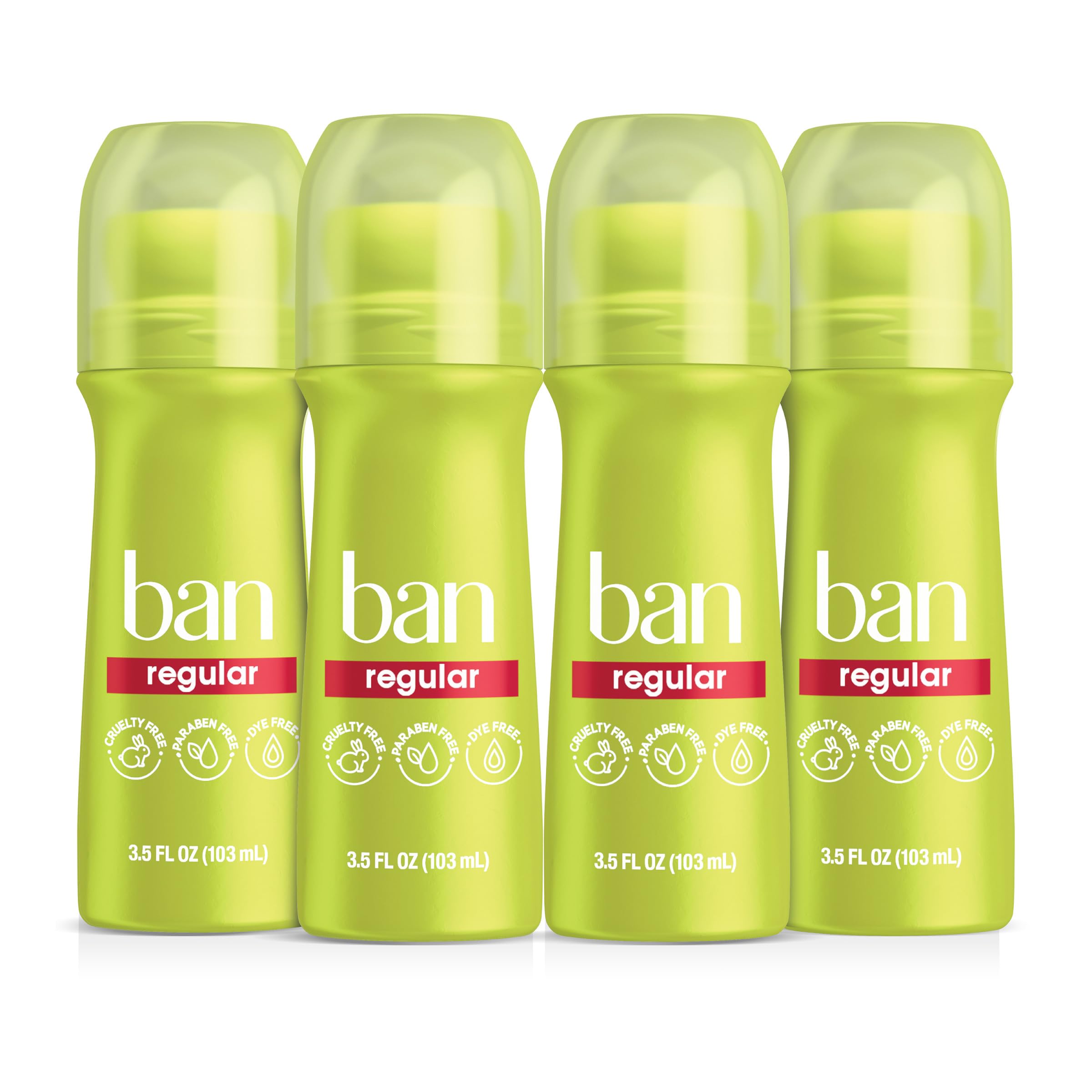 Ban Invisible Roll-On Regular Scent bottle front view showing clear glide and daily protection