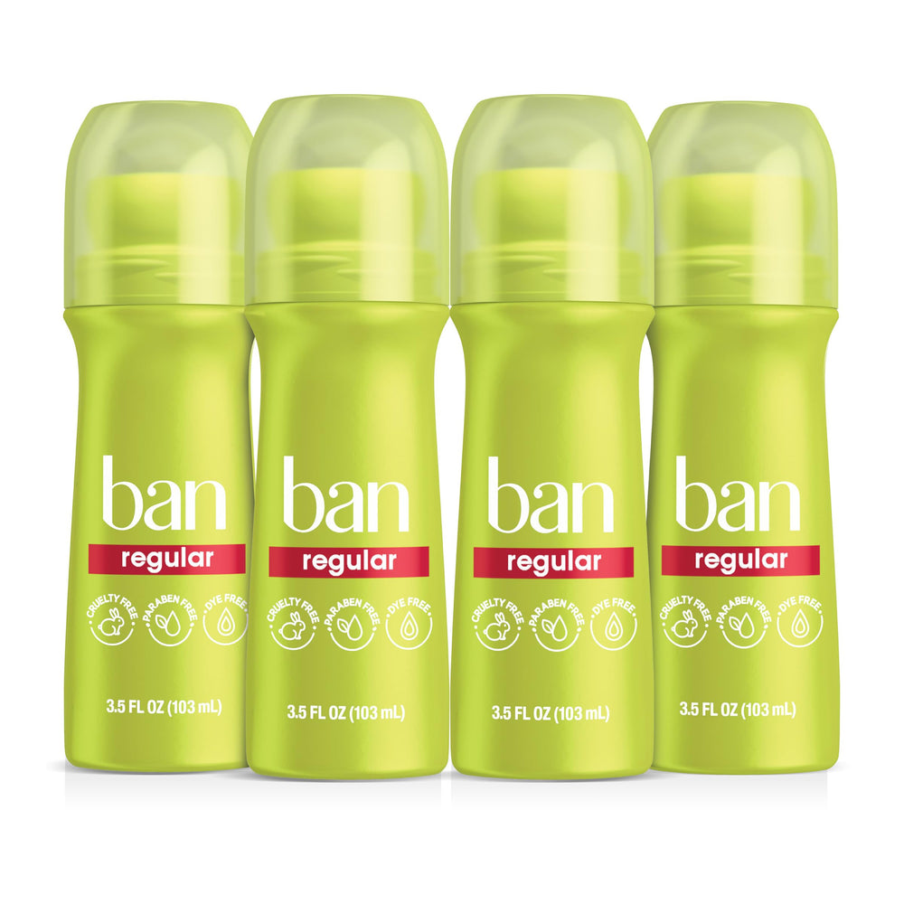 Ban Invisible Roll-On Regular Scent bottle front view showing clear glide and daily protection
