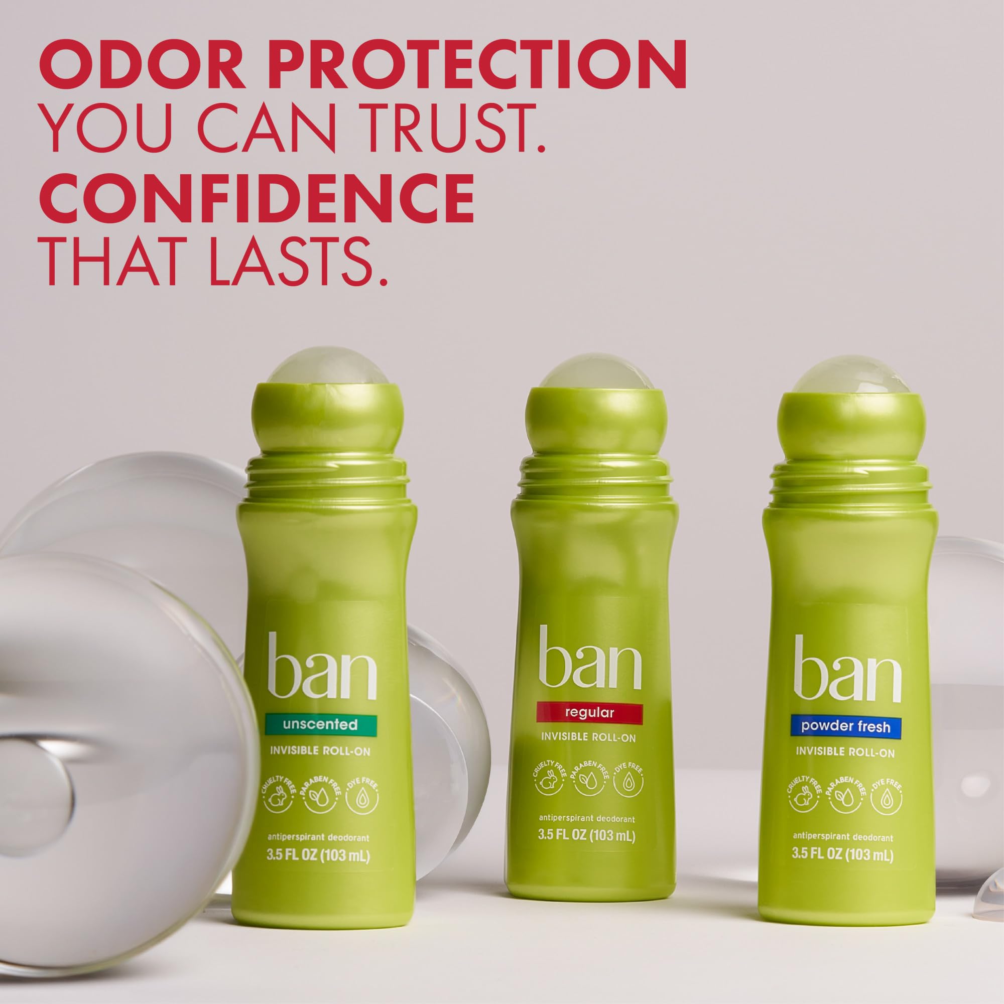 Ban Invisible Roll-On Regular Scent compact 3-5oz bottle for travel