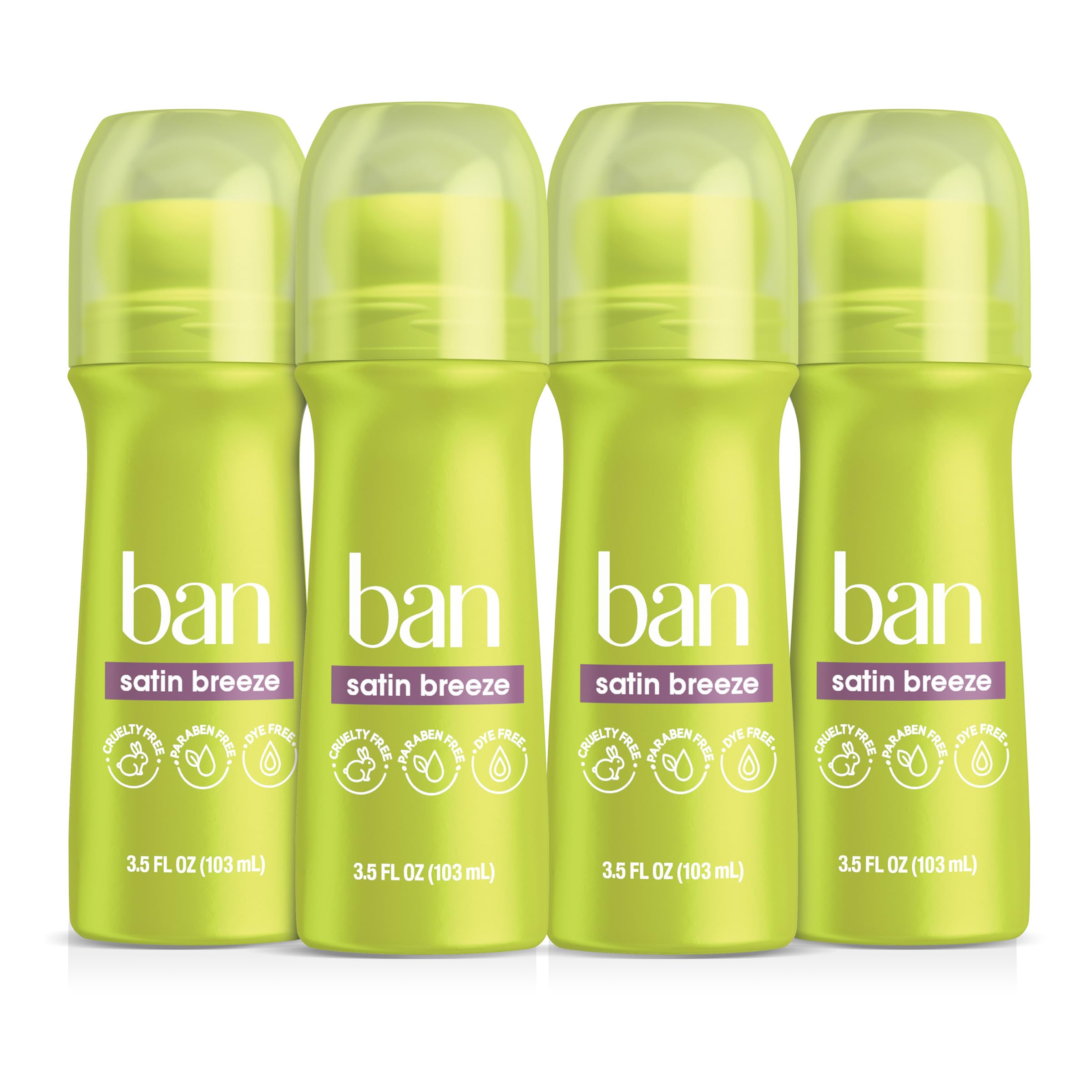 Ban Invisible Roll-On Satin Breeze 3-5oz pack shows clear, residue-free protection.