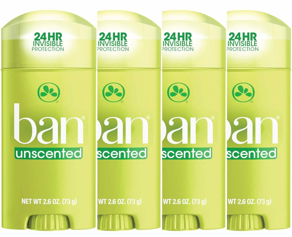Ban Invisible Solid deodorant stick shows a clear, all-day protection finish.
