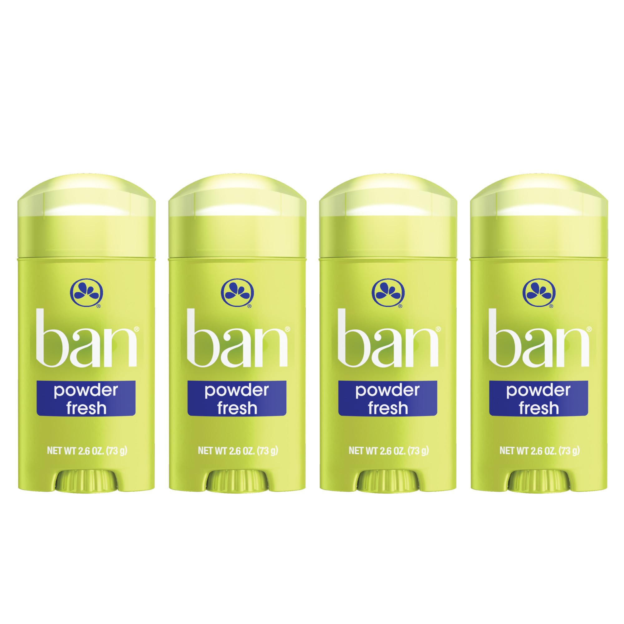 Ban Invisible Solid Powder Fresh front-pack demonstrates four-pack convenience for all-day odor control.