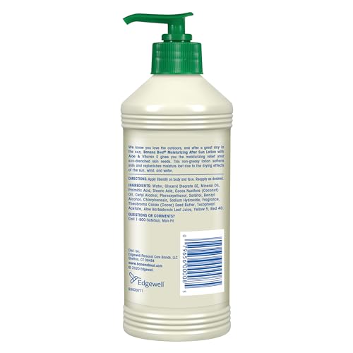 Banana Boat After Sun Lotion ingredients Aloe and Vitamin E for soothing skin.