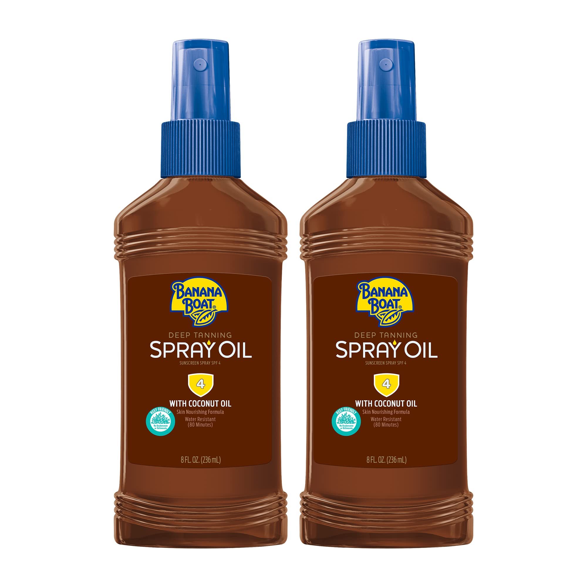 Banana Boat Deep Tanning Oil Spray SPF 4 bottle front for smooth, moisturized tanning
