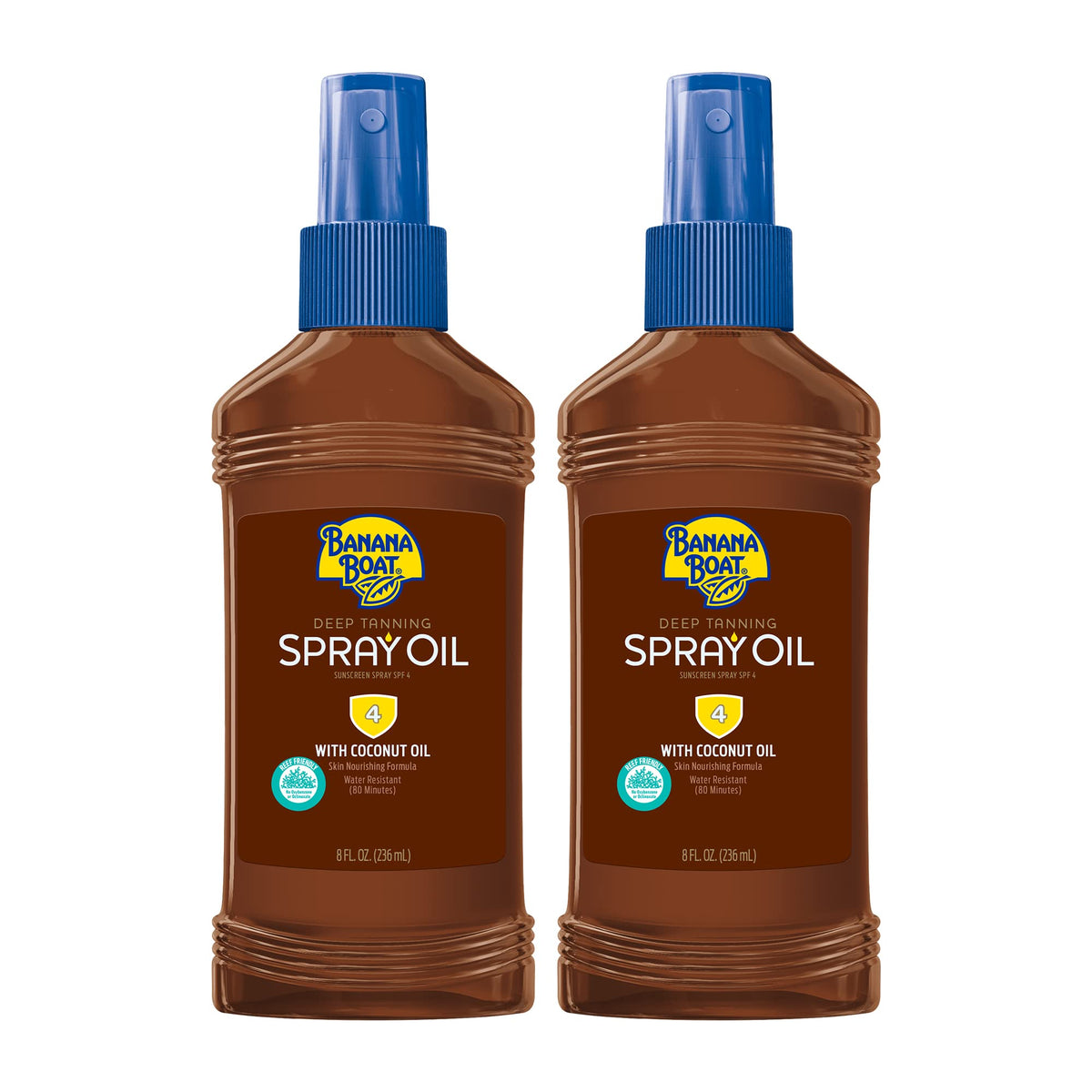 Banana Boat Deep Tanning Oil Spray SPF 4 bottle front for smooth, moisturized tanning