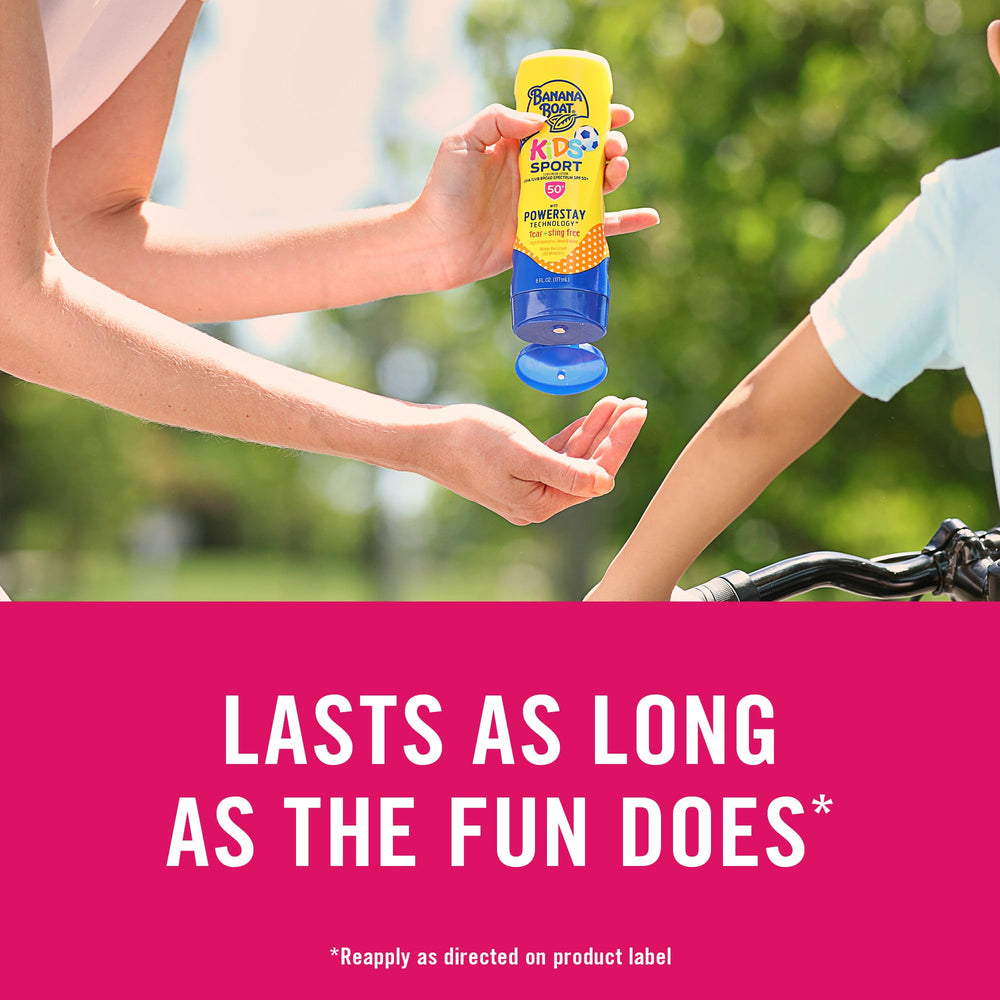 Banana Boat Kids Sport Lotion SPF 50, easy-to-apply protection for outdoor activities.
