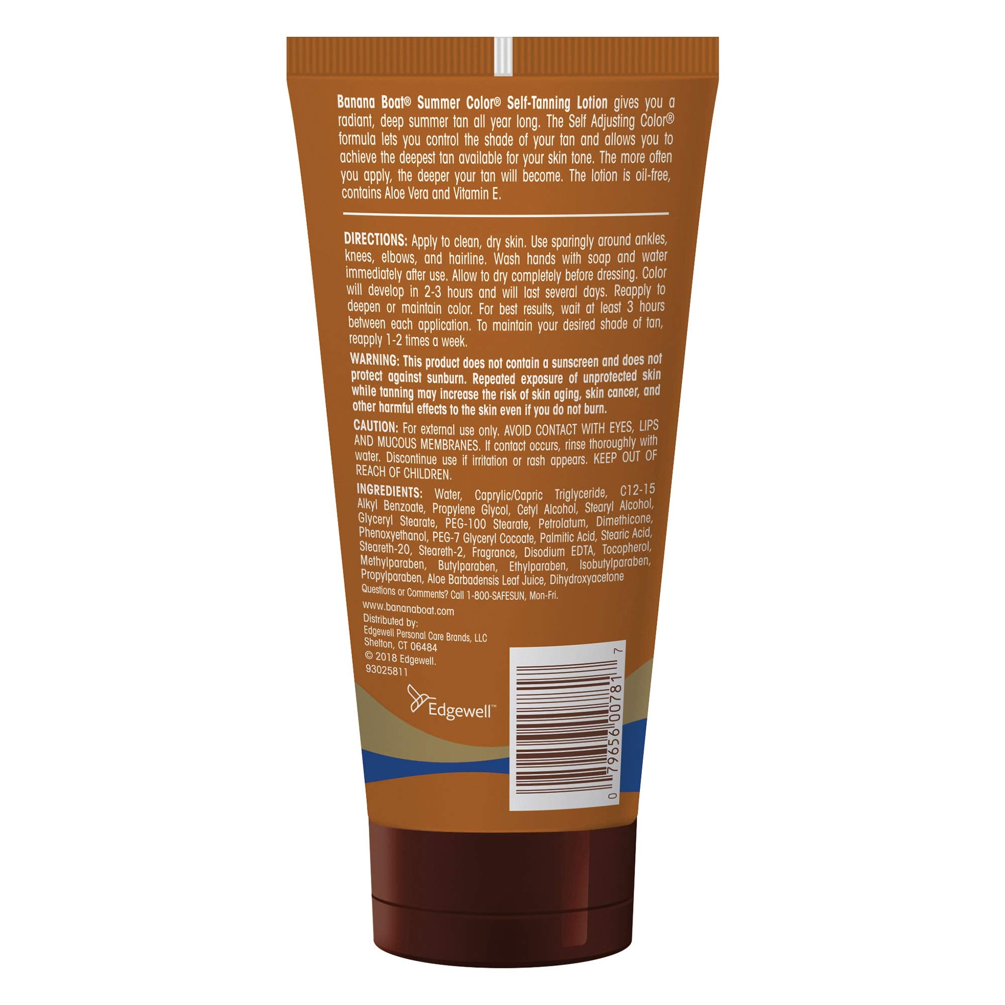 Banana Boat self-tanning lotion application swirl shows streak-free, quick-drying color.