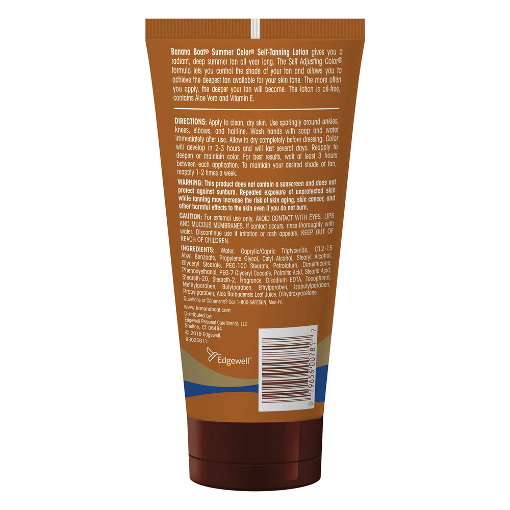Banana Boat self-tanning lotion application swirl shows streak-free, quick-drying color.