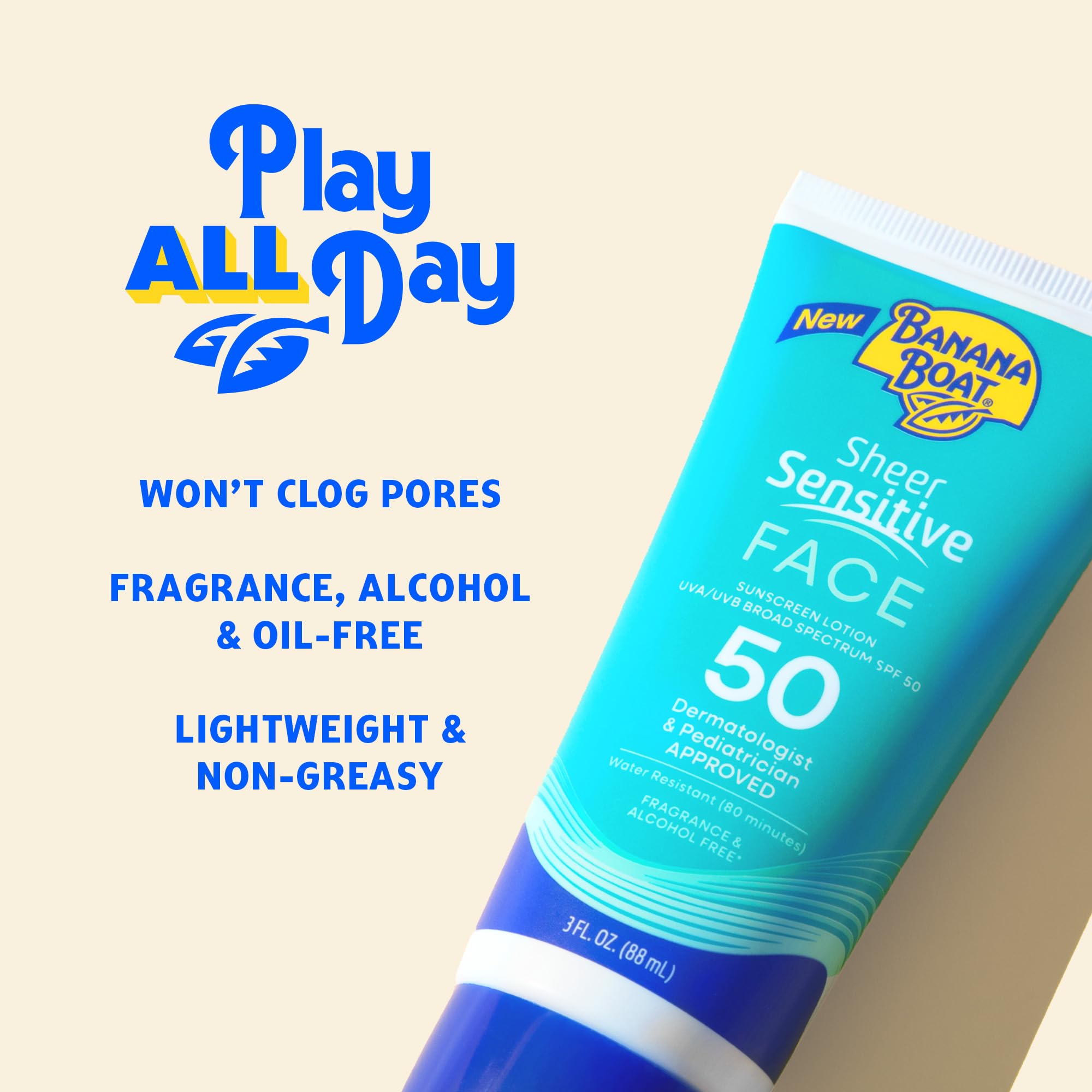 Banana Boat Sheer Sensitive Face Lotion SPF 50 travel size packaging for on-the-go use