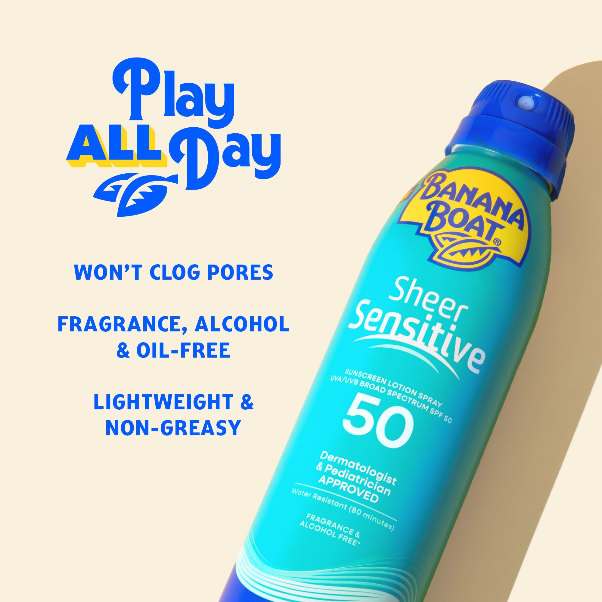 Banana Boat Sheer Sensitive applied to arms and legs before outdoors.