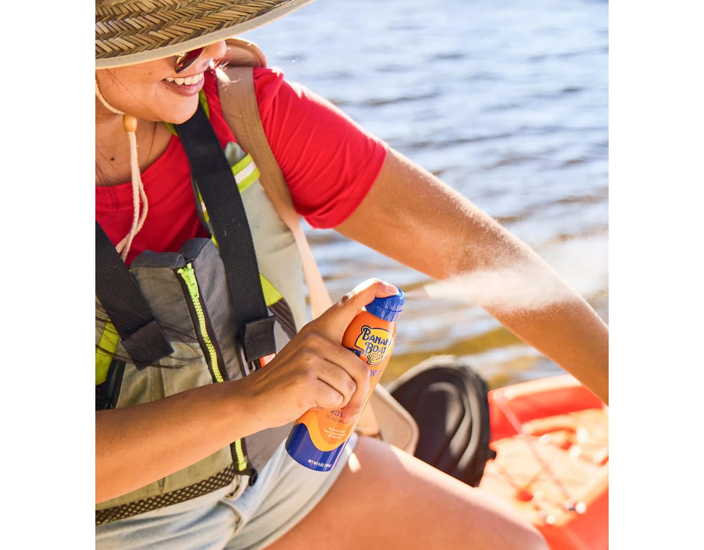 Banana Boat Sport SPF 30 in-use application showing refreshing layer